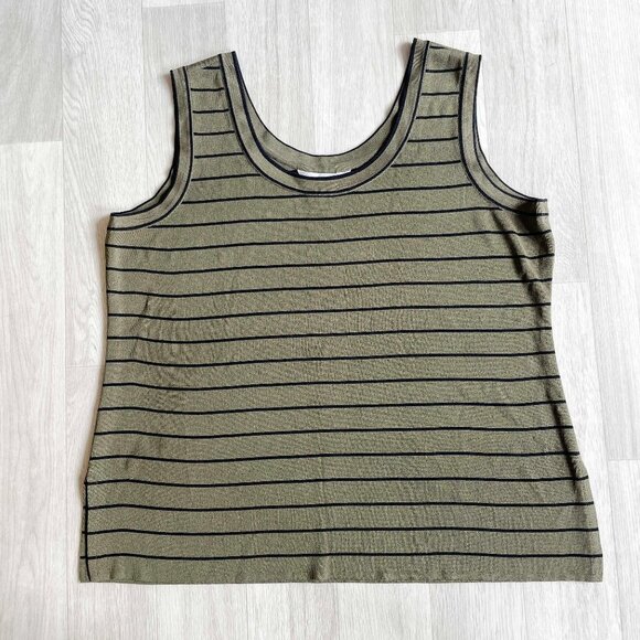 Misook Tops - Misook Scoopneck Classic Acrylic Knit Tank Top Olive Black Stripe Size XL